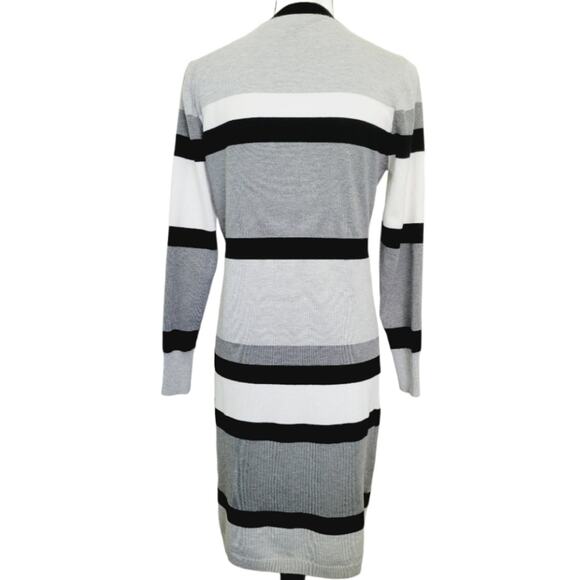 Women's Striped Long Open Cardigan - Black White Gray Size Small Sweater - Picture 2 of 11